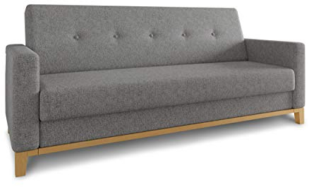 Sofa Wood mit Schlaffunktion - Schlafsofa mit Bettkasten, Bettsofa, Massivholz, Polstersofa mit Holzfüße, Couchgarnitur, Couch (Grau (Twist 21))