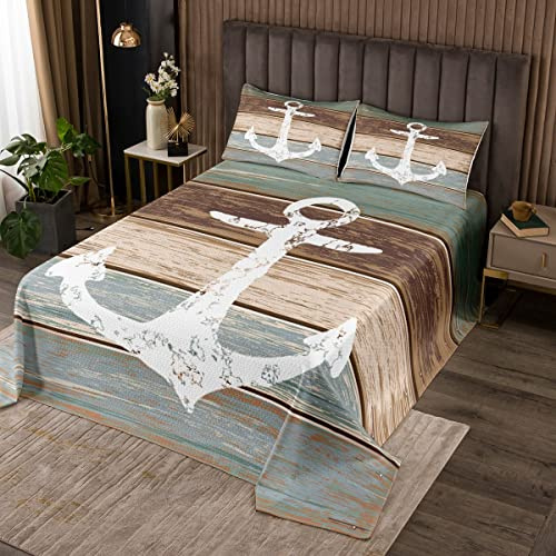 Anker Tagesdecke 170x210cm Nautisches Thema Steppdecke Vintage Timeworn Verwitterte Holzbretter Rustikales Bettüberwurf Gewicht Mit 1 Kissenbezug 2St,Braun