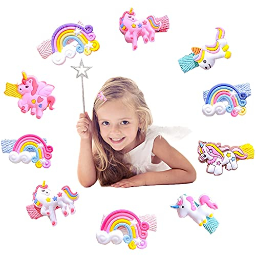 Haarspangen Mädchen Set Tiere Einhorn Pferde 10 Stück Groß - Glitzer Haarclips Bunt für Kinder - Baby Mädchen Haarklammern Geburtstagsgeschenk Kindertagsgeschenk