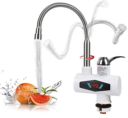 Instant Tankless Electric Hot Water Faucet,WMLBK Fast Heating Tap Water Heater with LED Digital Display Kitchen Instant Heating Hot Water Tap,for Kitchen Bathroom Sink (Water in Below)