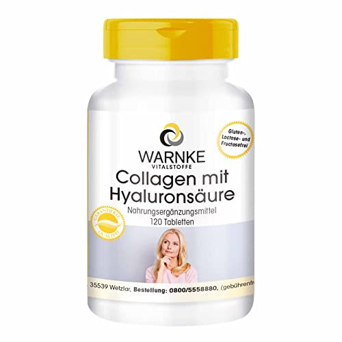 Collagène 750 mg - 120 comprimés avec acide hyaluronique + vitamine C pour la peau et les articulations | Warnke Vitalstoffe - Qualité des pharmacies allemandes