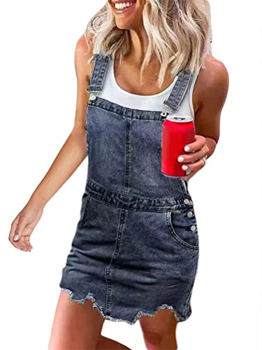 Onsoyours Abito Gonna Donna in Denim Salopette Gonna Donna Elegante Jeans Overall Tuta Taglie Forti con Bretelle e Tasche Z1 Nero 50