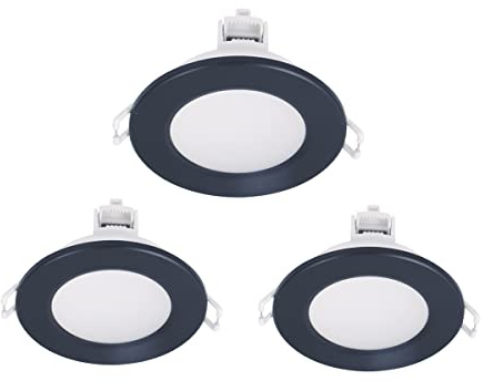 LEDLUX 3 Spots Led Encastrables Pour Placoplatre, Dimmable Avec Gradateur Triac, 220V 5W 550 Lumen, Ø87mm X 37mm, Trou 70mm, Etanche IP65, Connecteur Rapide (Noir, Blanc froid 6500K)