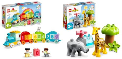 LEGO 10954 DUPLO Zahlenzug - Zählen Lernen, Zug Spielzeug & 10971 DUPLO Wilde Tiere Afrikas Spielzeug-Set für Kleinkinder mit Tierfiguren und Spielmatte, Lernspielzeug ab 2 Jahre