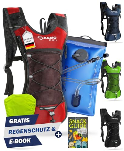 SASMO® Trinkrucksack (Rot) mit Thermofach | Trinkrucksack Laufen - Ultraleicht 300g & 6L | Laufrucksack mit Trinkblase 2l, BPA-Frei | Rucksack mit Trinkblase & Reflektoren | Laufen, Fahrradfahren