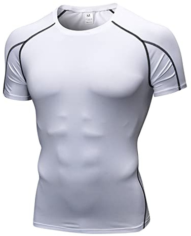 Yishengwan Maglia Compressione da Uomo Maniche Corte Maglietta Sportiva Asciugatura Rapida Traspirante T-Shirt Running per Corsa Palestra Bianco M