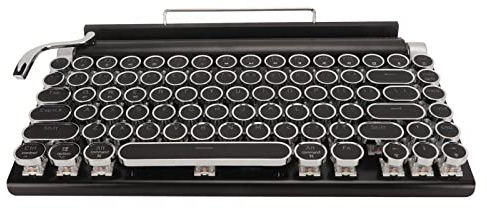 GOWENIC Vintage Typewriter Keyboard, 83 Keys Bluetooth Mechanical Keyboard with Metal Punk Round Cap, Seven Color Rgb Lighting, 2000Mah Lithium Battery (Black)