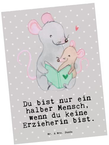 Mr. & Mrs. Panda Postkarte Erzieherin Herz - Geschenk, Grußkarte, Ausbildung, bildkarte, Ansichtskarten, Beruf, Studium, Postkarten, Spruch, Kindergarten, Ansichtskarte
