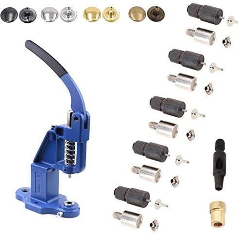 Rivet Press Machine and 5 Sets Single Cap Rivets Die - 5mm, 6mm, 7mm, 9mm, 12mm Single Cap Rivets Hand Press Machine Setter Setting Tool and Hole Puncher Kit