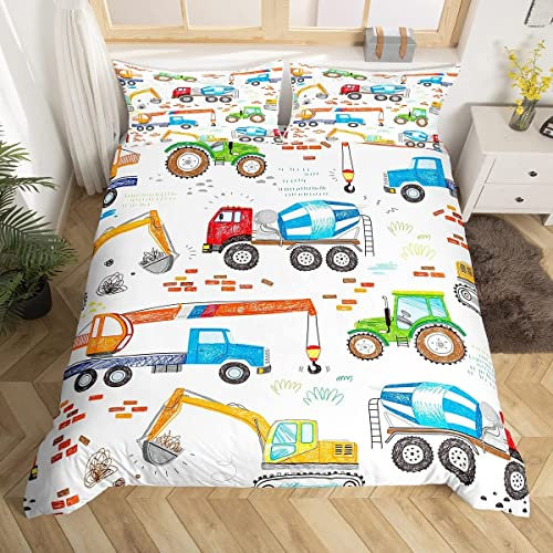 ZZXHG Bettwäsche 140x200 Kinder Bunter Bagger Kinder, Bettwäsche-Sets 2 teilig, Bettbezug mit Reißverschluss und 1 Kopfkissenbezug 80x80, Weiche Mikrofaser Bettbezüge