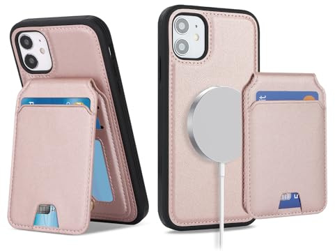 Ｈａｖａｙａ for Cover iPhone 12 mini Magsafe Compatible Custodia iPhone 12 mini con Porta Carte staccabile 2 in 1 portafoglio donna e uomo - Rosa