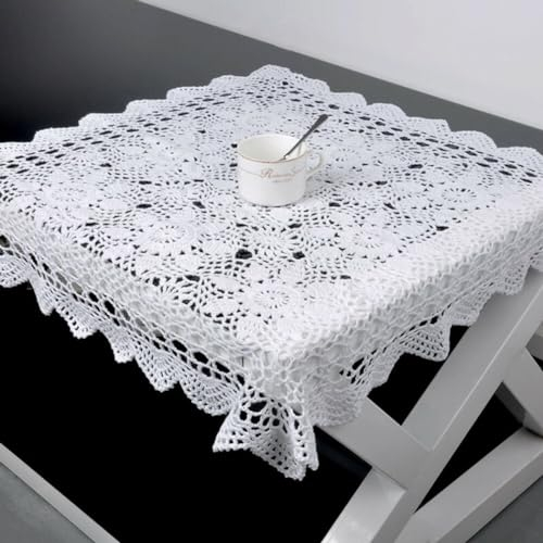 Lioaeust Countryside Vintage-Tischdecke, quadratisch, Vintage-Tischdecke, Deckchen, Baumwolle, Spitze, gehäkelt, Blumenmuster, Tischdecke für Zuhause, Hotel, Café (60 x 60 cm, Weiß)