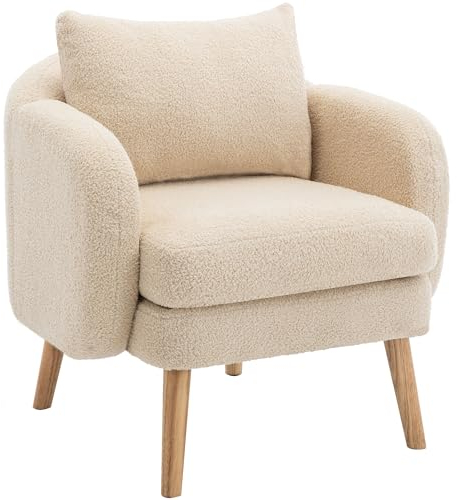 DRIXNO Teddy Sessel Wohnzimmer Relaxsessel Beige Ohrensessel Lesesessel Loungesessel Schlafzimmer Cocktailsessel