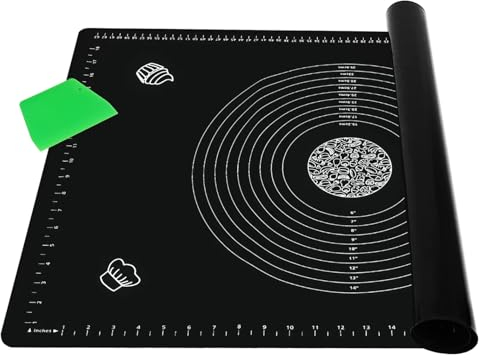 Groß Rutschfeste Backunterlage,LandJoy Silikon Backmatten Antihafte Teigunterlage,Dough mat, backunterlage für teig,Teigmatte mit Teigschneider(Schwarz,71 x 51cm)