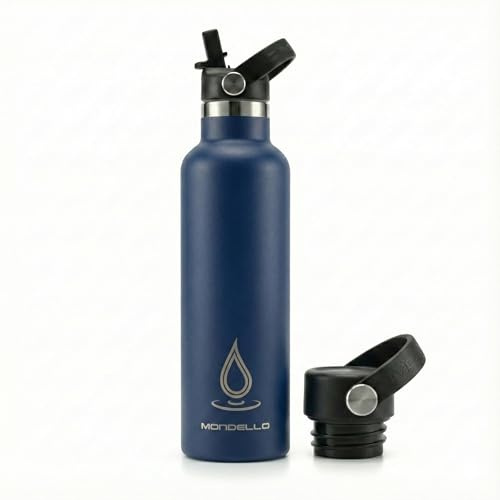 Mondello Insulated Stainless Steel Water Bottle with Straw & Strap (Navy, 750ml) – Double Wall Vacuum Flask, Leakproof BPA-Free Drinks Bottle for Hot & Cold