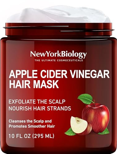 New York Biology Apfelessig Haarmaske für trockenes Haar und Kopfhaut – feuchtigkeitsspendende und tiefenpflegende Haarmaske für geschädigtes Haar mit Sheabutter, Arganöl, Hagebuttenöl – 295 ml