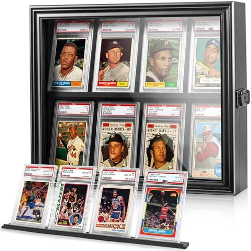 CollectHall Rahmen für abgestufte Karten, Baseballkarten-Vitrine, Wandhalterung, Sport-Sammelkarten-Vitrine, Schwarz