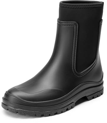 DREAM PAIRS Stivali Pioggia Donna Chelsea | Tomaia PVC impermeabile, dettagli in lycra, suola spessa 3 mm, protezione antiabrasione, design composito.