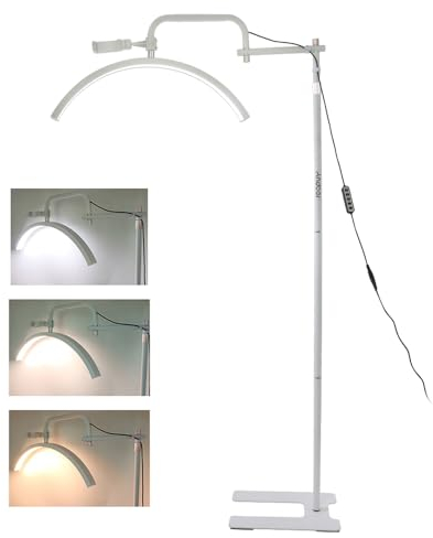 Andoer Lampada da terra a LED a forma di mezzaluna, 3200 K - 5600 K, dimmerabile, con treppiede, supporto per telefono, telecomando per salone di bellezza, trucco, streaming live