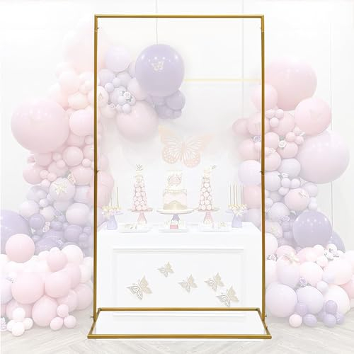 Hochzeitsbogen Eckig Ballonbogen, Rosenbogen Goldener Bogen Schwarz Weiß, Ballonbogen Metall Hochzeit Torbogen Blumenständer Stander -Foto Hintergrund Vorhang, Freistehend, Quadratisch