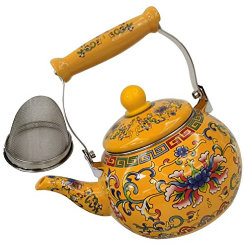 Tetera de cerámica esmaltada Tetera grande de porcelana esmaltada de 2,2 L Tetera floral for estufa Hervidor de agua caliente Olla Esmaltada en acero Tetera con infusor Sin silbido Amarillo (Color :