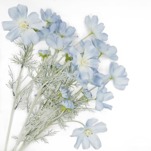 Blue Artificial Cosmos Flowers, 2 Pcs Wedding Bouquets, 23.6 Inch Realistic Faux Silk Flowers for Vase, Dining Table, Floral Arrangement