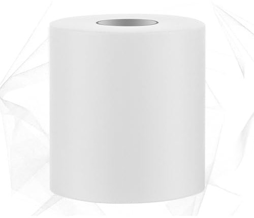 Swpeet Rotolo di tessuto di tulle bianco, 15,2 cm x 180 m, bobina di tulle in poliestere, ideale per fai da te, feste di compleanno, matrimoni, decorazioni natalizie