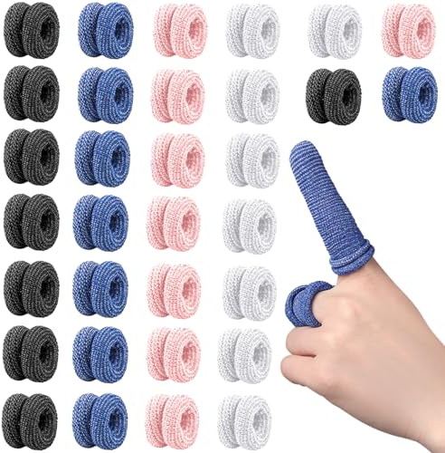 EUDUQ 32 Pezzi Bende per Dita, Finger Sleeves Elastici, Protezione Dita Mano, Cerotti dita Mani Traspiranti in Cotone, Cappuccio Dito per Lesioni, Lavoro, Cucina e Sport (Colorati)
