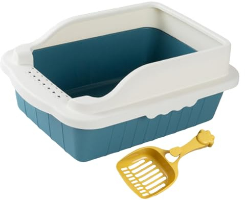 FewNvWa Open Top Cat Litter Box Potty Toilet Sandbox Container with Litter Tray for Kitten Hamster, Blue M 31x21x16cm