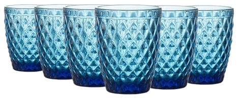 TRESV Set de 6 Vasos Colores o Transparente, Vaso de Cristal agua de 250 ml, Vaso de Agua y Bebidas, Aptos para Lavavajillas (Azul)