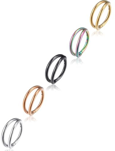 5 Stück Nasenpiercing Ring Scharnier 316L Chirurgenstahl Segmentring Clicker 20G 18G 16G Septum Knorpel Nostril Helix Tragus Rook Conch Piercing 6-14mm Gold Stahlfarbe Roségold Schwarz Regenbogen