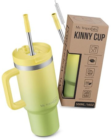 My Vesperbox Kinny Cup Gobelet isotherme, avec paille 500, 950, 1200 ml, tasse à café, à emporter, en acier inoxydable, sans BPA et mélamine
