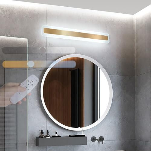 GZZBMY LED Bad Spiegelleuchte Einstellbare 3 Farbtemperatur Spiegellampe mit Fernbedienung Badezimmer Spiegelleuchte IP44 Badlampe Wandbeleuchtung Spiegelfrontlicht Acryl Wandleuchte (Gold,40CM)