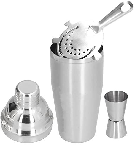 Ensemble shaker à cocktail, kit d'outils de bar en acier inoxydable de 750 ml avec passoire doseuse, mélangeur à margarita, shaker à boisson pour barman, kit martini pour bar à (Silver)