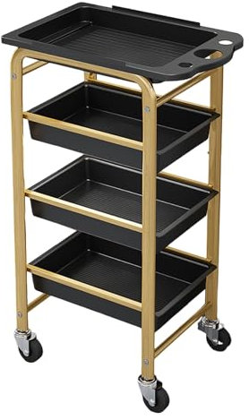 Generisch Salontablett, Kosmetikwagen, Rollwagen aus Kunststoff für Stylisten mit 4 herausnehmbaren Tabletts für Beauty-SPA-Barbershop (Gold)