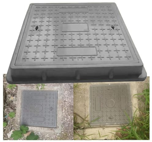 Copertura Pozzetto 30 40 50 60 70 80 CM Chiusino Quadrato in Resina e Telaio, Coperchio per Fossa Settica da Incasso con Base, Copertura Antiscivolo per Bacino Liquame per Parcheggi Cortile(30x30cm/11