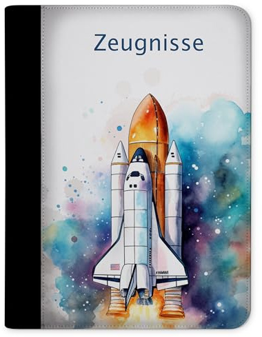 CreaDesign Zeugnismappe A4 – Spaceshuttle – für Jungen – Dokumentenmappe mit 10 Klarsichthüllen