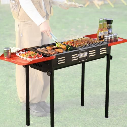 Grill De Barbecue Sur Pied, Gril De Cuisson Portable En Acier Inoxydable Avec Poêle À Frire, Barbecue Extérieur 2 En 1, Four À Barbecue, Barbecues Pour La Maison, Le Jardin Et Le Camping