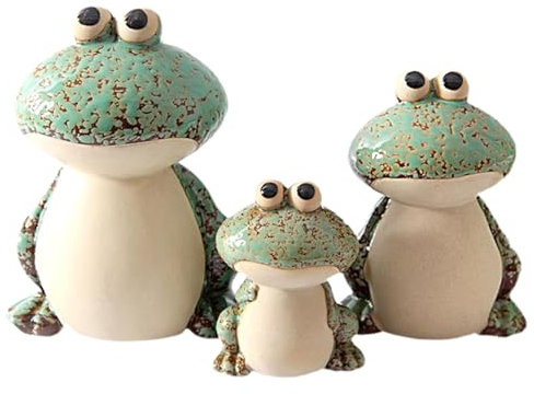 Frog Garden Decoration Set of 3, Cute Ceramic Frog Garden Statues Yard Decorations, Funny Ceramic Frogs Decorations, Ideal Ornament for Outside Pond Pool Patio Front Porch Backyard (Green)