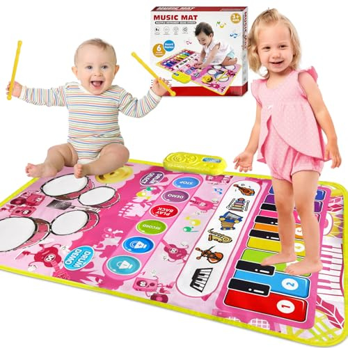 TOFFCAEA Musikmatte, Klaviermatte, Jazztrommel, Baby Spielzeug Musik Klaviermatte Keyboard Kinder, Spielzeug Geburtstag für Mädchen Junge ab 1 2 3 4 Jahre Kleinkinde (Rosa)