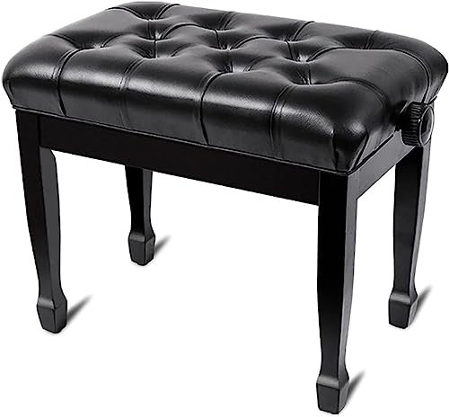BXSUKEYOU Klavierhocker für Familienbankette, Frisiertischhocker, weicher Klavierhocker aus echtem Leder, verstellbare Musik-Klavierbank mit massiver Hartholzkonstruktion, 55 x 34 x 47–57 cm, Schwarz