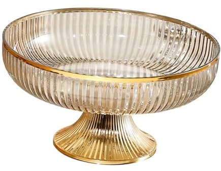 Coupe à Fruits En Verre Cristal Panier à fruits for collations, bols avec base, bol de service, décoration de comptoir, panier à fruits rond for décoration de table, comptoir de cuisine(Gold)