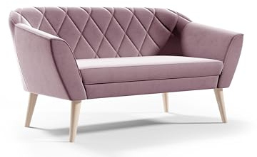 Sofello Sofa Gloria II Sitzer Velours skandinavischen Bank beige Samt Holzbeine schöne Steppung (Riviera 62 - Rosa)