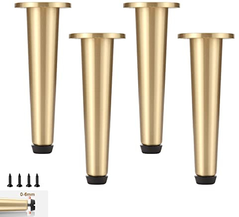 Schrankbeine aus Messing, verstellbar, 0–6 mm, Möbelbeine für Sofa, Couch, Couchtisch und Schränke, inklusive Schrauben, perfekt für Nachttisch und Badezimmer