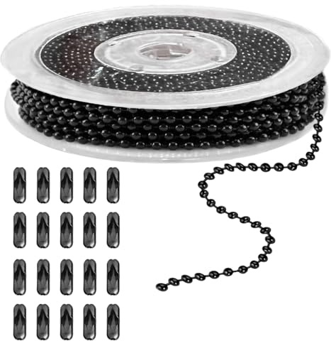 Kugelkette Edelstahl,Perlen Rollenkette Mit 20 Kugelketten Verbinder,Stylisch und Vielseitig 2mm Kugelkette Schwarz,Edelstahl Verlängerungskette für Halsketten,Armbänder,Schlüsselanhänger(5M)