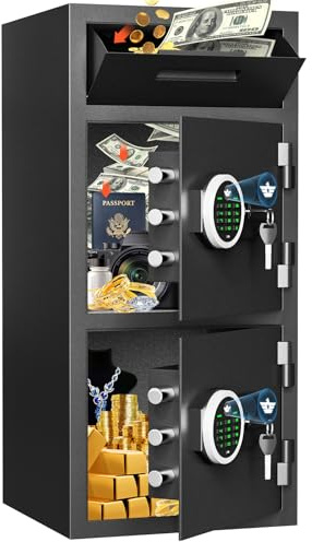 Omethey 6.5 Cu ft Extra Large Home Safe Box Fireproof Waterproof with Drop Slot, Digital Drop Safe with Double Door & Key Hook, Money Safes with Backlit Keypad & Dual Alarm for Home Office Business