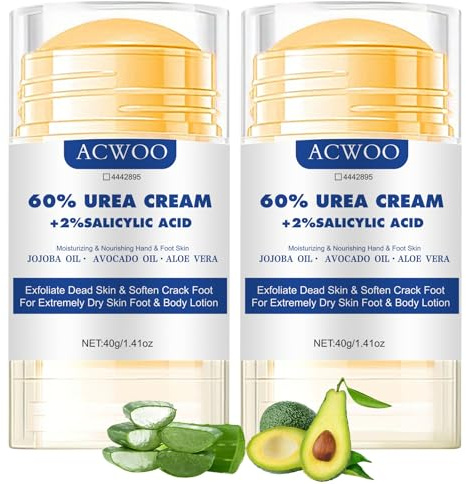 ACWOO Urea Foot Cream 60 Percent Plus 2% Salicylic Acid, 2pcs Urea Cream for Feet, Foot Nourishing Cream for Cracked Heels and Dry Skin Deep Moisturizing, Cracked Heel Repair Cream, Foot Moisturiser
