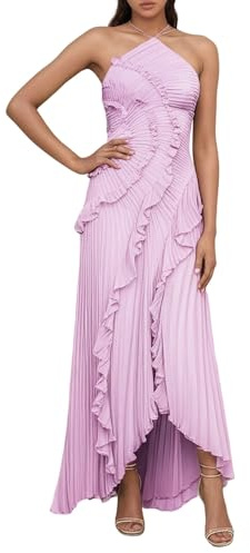 Generisch 2025 Abito casual da donna abito midi fluente con scollo estivo e cerniera laterale per l'uso quotidiano Abito lungo con fessura elegante, Lilla, M