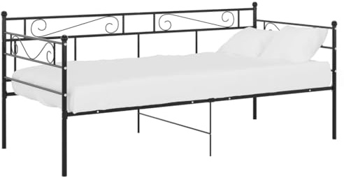 Homvdxl Tagesbett Bettgestell 90x200 cm Metall Wasserdicht Familienbett Gästebett ohne Matratze Schwarz