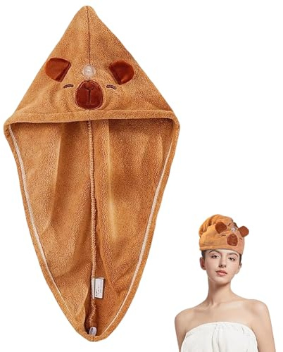 FloralGrace Capybara Asciugamano in Microfibra per Capelli Asciugatura Rapida Turbante Super Assorbente con Bottone per Donne Capelli Lunghi